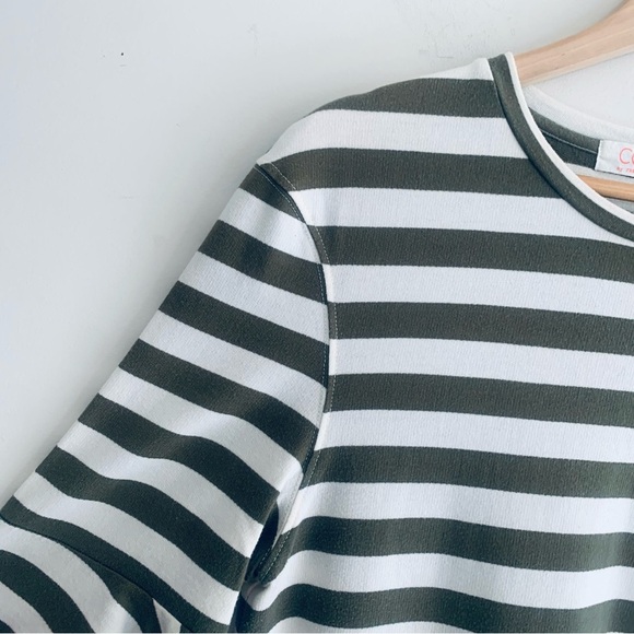 COOP by Frelise Cooper Khaki White Stripe Knee Length T Shirt Dress Women's SM - Picture 2 of 16